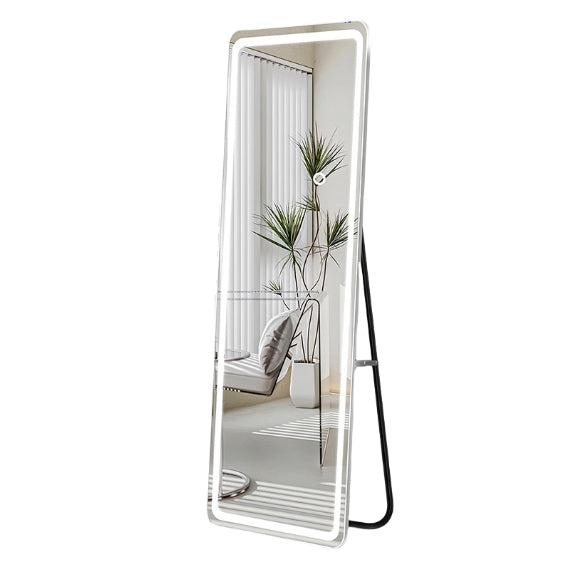 Floor Mirror With Led Light, 63" X 20" Full Length Mirror With Stand, Hanging Mirror Wall Mounted Mirror With Dimming & 3 Color Lighting, Full Body Mirror For Living Room Bedroom Cloakroom, White White Glass Metal