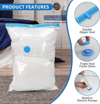 10 Jumbo Vacuum Seal Bags With Hand Pump, Vacuum Storage Bags, Space Saver Bags For Comforters, Blankets, Bedding, Pillows, Clothes White Polyethylene