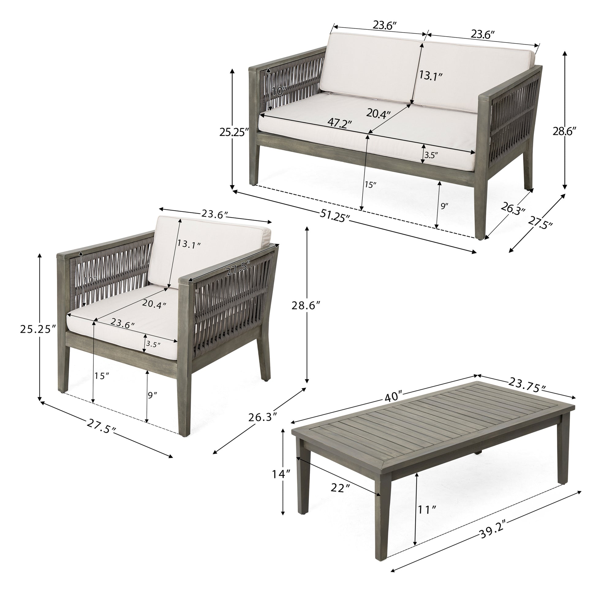 4 Pieces Acacia Wood Patio Furniture Set, Outdoor Furniture With Coffee Table, Patio Conversation Set Deep Seating With Soft Cushion, Porch Chairs For Garden, Backyard Porch Balcony, Grey & Beige Yes Deep Seating Beige Grey Seats 4 Garden & Outdoor Sofa