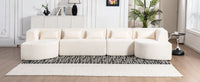 143.7" Upholstered Sofa Free Combined Sofa Couch With Two Chaise Lounge And Five Back Pillows For Living Room, Beige Beige Foam Polyester 5 Seat