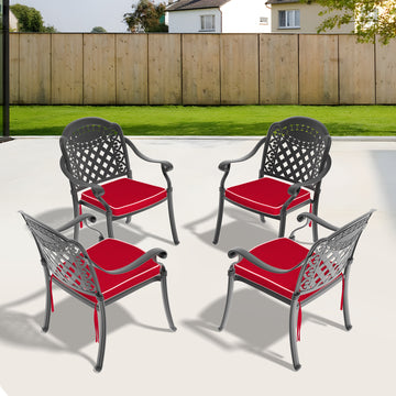 Cast Aluminum Patio Dining Chair 4Pcs With Black Frame And Cushions In Random Colors Yes Dining Set Black Rust Resistant Frame Water Resistant Cushion Garden & Outdoor Complete Patio Sets Aluminium