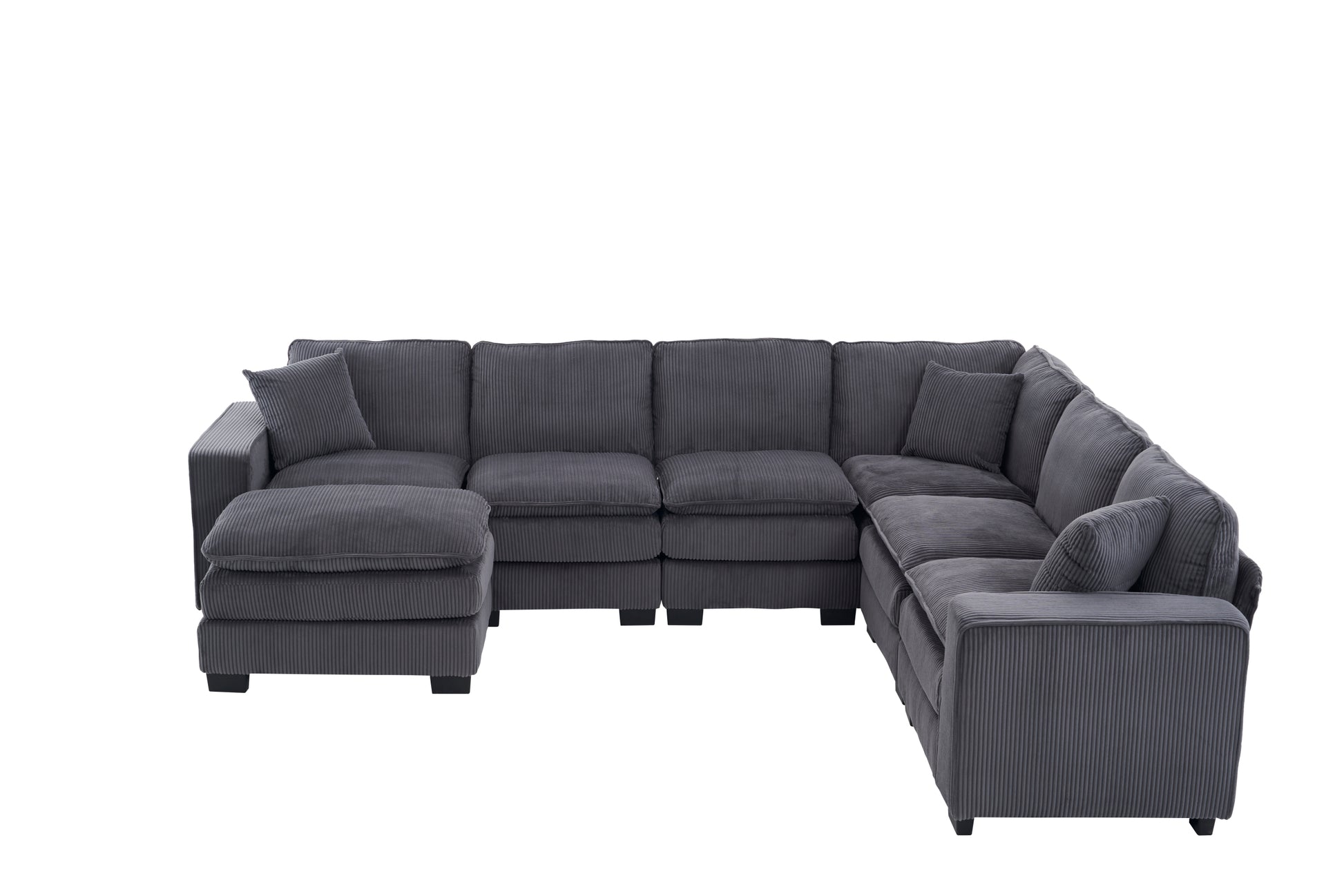 Modern U Shaped 6 Seat Sectional Sofa Couch With One Ottoman And Three Toss Pillows ,Modular Sofa For Living Room,Corduroy Sofa Grey Corduroy 7 Seat