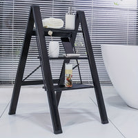 3 Step Ladder Aluminum Light Folding Step Bench Wide Non Slip Pedal 300 Lb Capacity Home Office Portable Ladder Black Black Aluminium