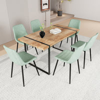 59" Mdf Natural Wood Dining Table And Modern Dining Chair 8 Piece Set, Medieval Kitchen Dining Table Set, Rectangular Metal Base, Dining Table And Velvet Chair Green Buy 6 Chairs And Get 2 Free