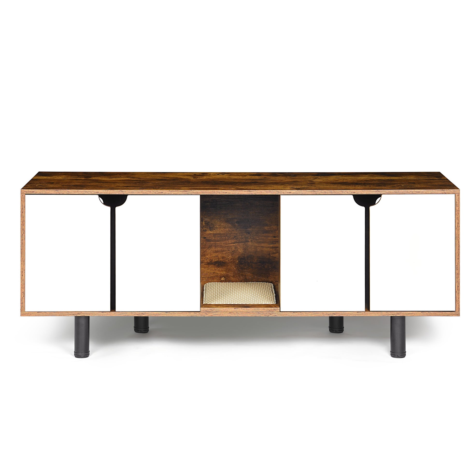 Cat Litter Box Enclosure For 2 Cats, Double Hidden Litter Box Furniture Large Cat Washroom, Indoor Cat House Cabinet Tv Stand End Table, White Vintage White Vintage Particle Board