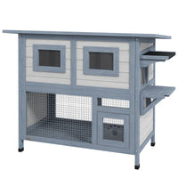 Pawhut Outdoor Cat House, 2 Tier Weatherproof Feral Cat Shelter With Escape Door, Asphalt Roof, Jump Platform, Large Wooden Cat House For Outside, Backyard, Light Gray Light Grey Wood