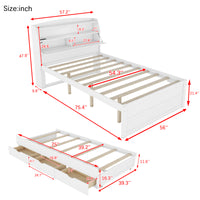 Full Size Wooden Led Platform Bed With Trundle, With Storage Headboard, With Drawers, White Full White Plywood