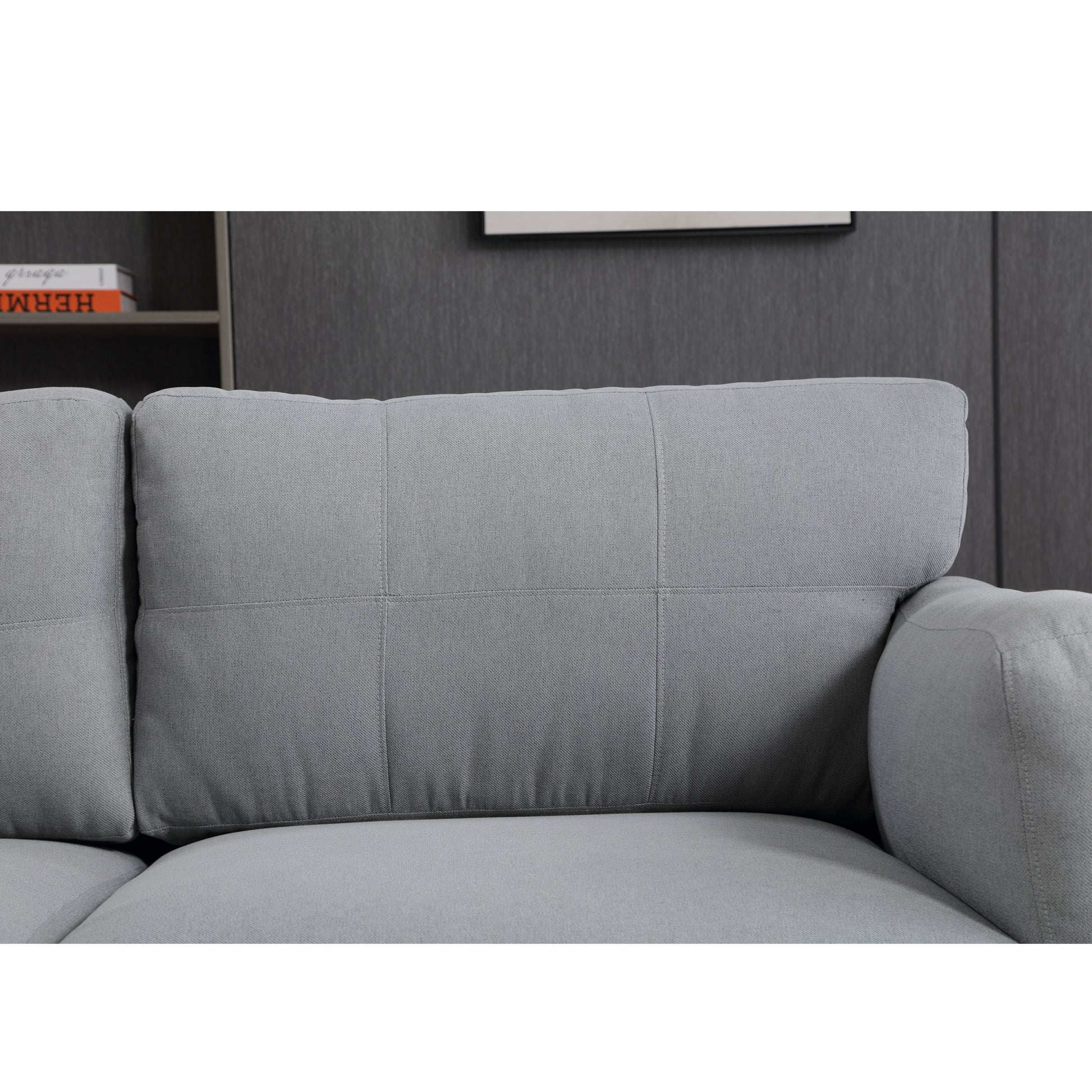 Oversized Modern Style Button Tufted Linen Upholstered 3 Seat Sofa With Usb Charger, Three Seat Sofa Couch, Living Room Sofa For Home Or Office, Gray Gray Fabric 3 Seat