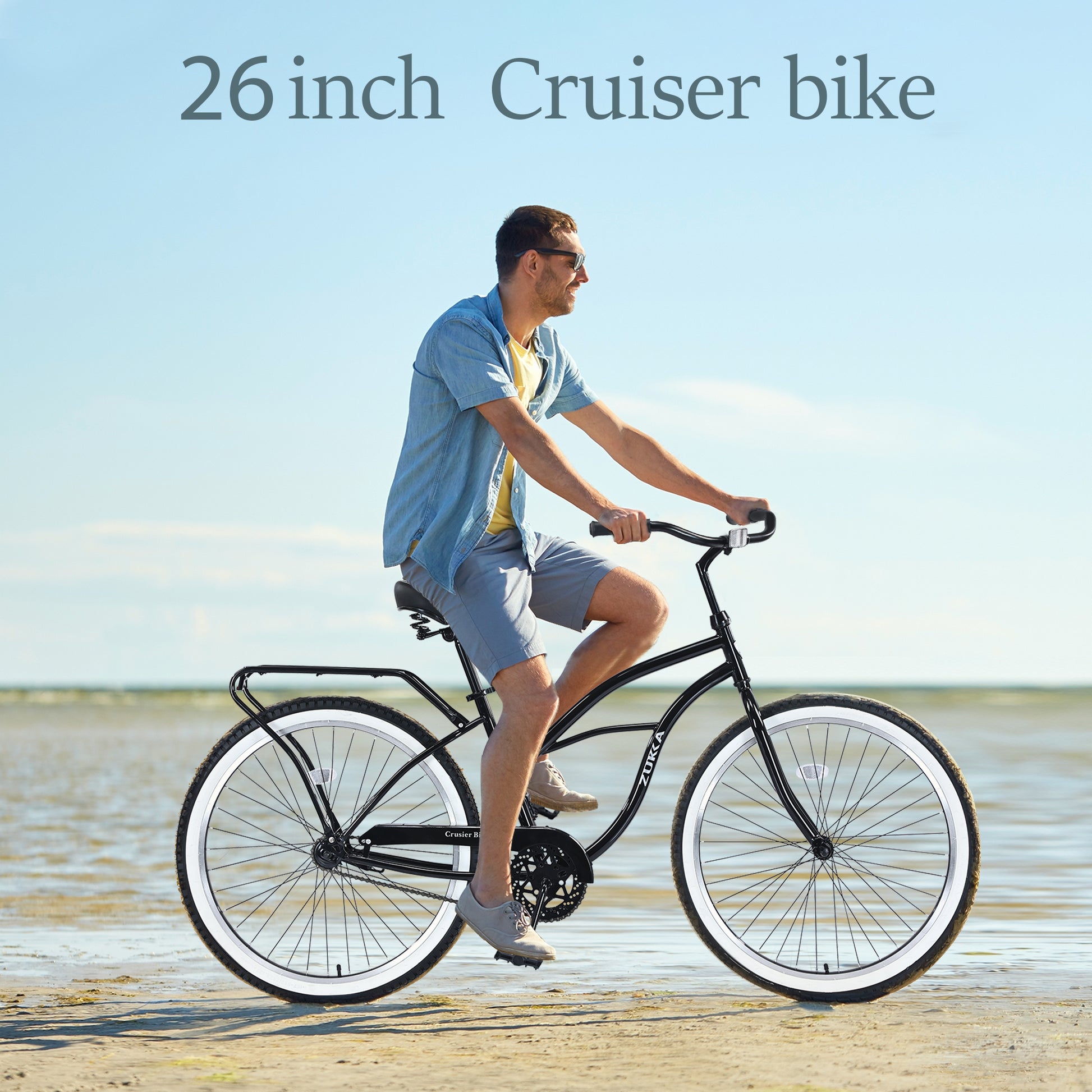 Single Speed Bicycles 26"Inch,Steel Frame, Wide Wheels For Stability, Rear Coaster Brakes,Multiple Colors Men'S Beach Cruiser Bike Cycling Black Garden & Outdoor Steel