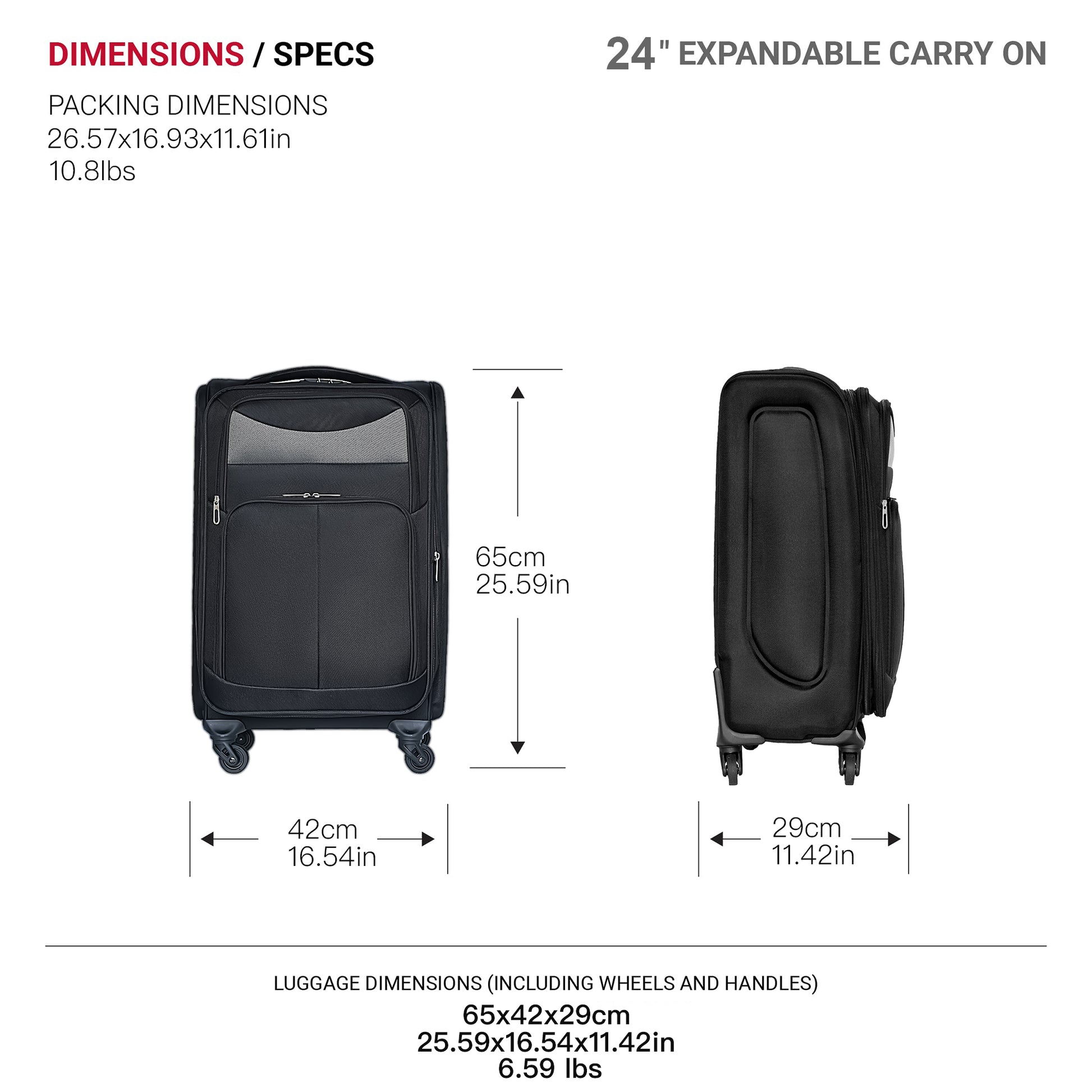 24 Inch Suitcase Black Black Oxford Fabric