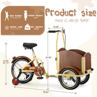 Foldable Tricycle For Kids Ages 6 12,Mini Cargo Bike,Pet Bike,Reverse Tricycle,Outdoor Parent Child Bike For Travel,With Cargo Basket And Training Wheels. Beige Steel