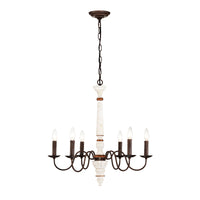 Retro White And Rust Color Chandelier With Light Fixture 6 Light E12 No Include Bulb Pendant Light Fixtures For Dining Room, Lobby, Kitchen, Bedroom, Living Room, Conference Room, Home Office Retro