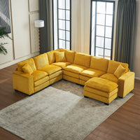 Modern U Shaped 6 Seat Sectional Sofa Couch With One Ottoman And Three Toss Pillows ,Modular Sofa For Living Room,Corduroy Sofa Yellow Corduroy 7 Seat