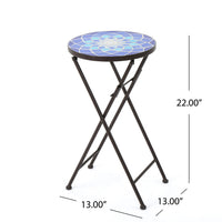 Azure End Table White Blue Ceramic Tile Iron