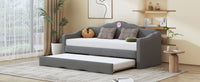 Twin Size Upholstered Daybed With Wave Shaped Trundle, Gray Gray Velvet