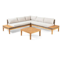 Loft Outdoor Acacia Wood And Wicker 5 Seater Sectional Sofa Set Teak Acacia Wood