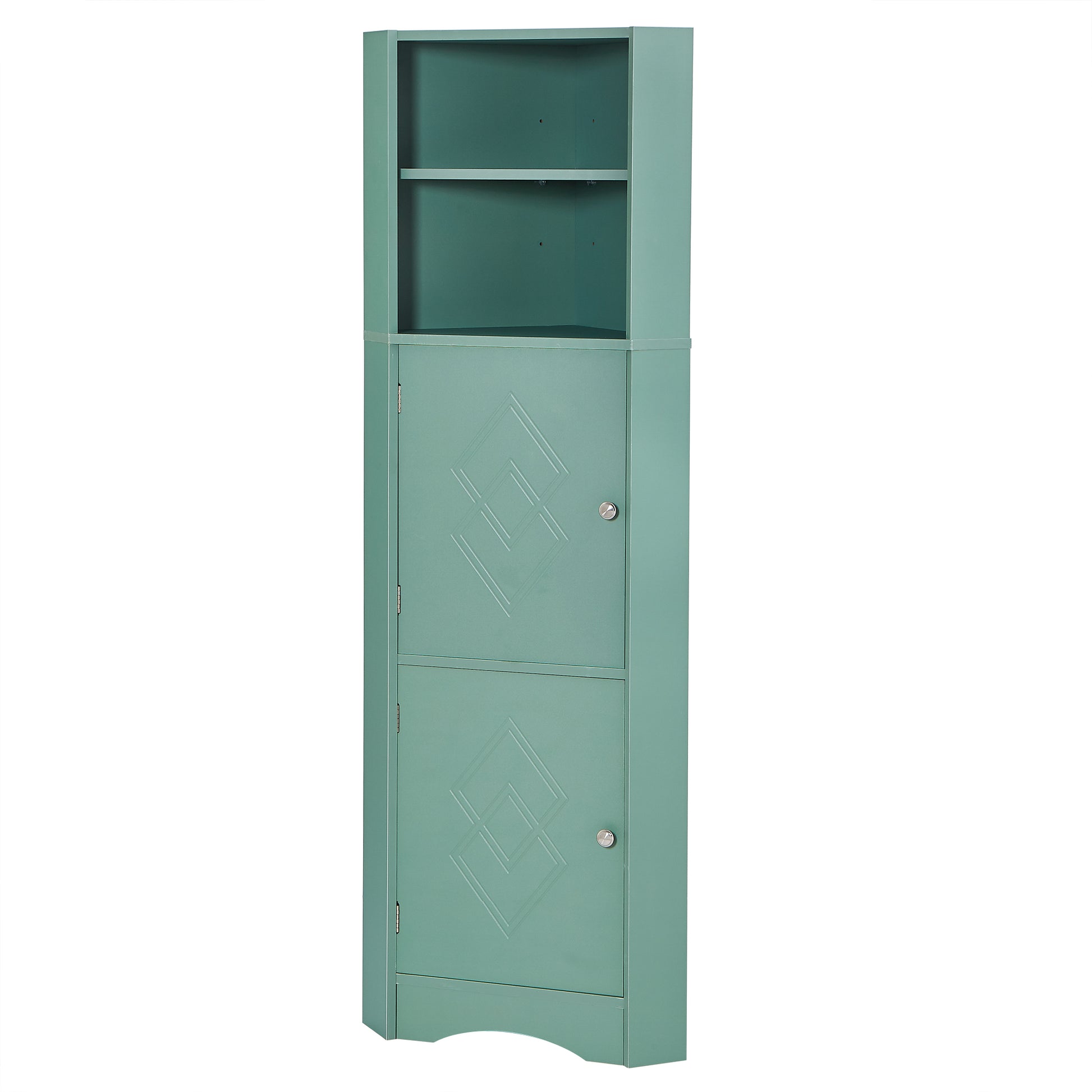 Tall Bathroom Corner Cabinet, Freestanding Storage Cabinet With Doors And Adjustable Shelves, Mdf Board, Green Green Mdf