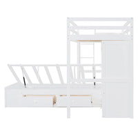 Twin Bunk Bed With Drawers, Wardrobe, Storage Shelves And Hydraulic Bed,White White Mdf Lvl