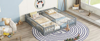 Double Twin Floor Bed With Fence, Guardrails, Without Door, Grey Twin Grey American Design Pine