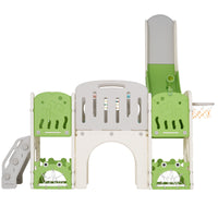11 In 1 Toddler Slide, Kids Slide For Toddler Age 1 3 With Basketball Hoop, Kids Slide Playset Structure,Arch Tunnel And Telescope, Toy Storage Organizer For Toddlers, Kids Climbers Playground Green Cute 1 To 2 Years Hdpe Indoor & Outdoor Use
