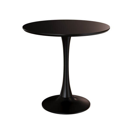 Black Round Table, Modern Dining Table, Mdf Top And Steel Base Tulip Round Kitchen Table, Mid Century Coffee Table For Living Room 24 Inch Black Mdf Metal