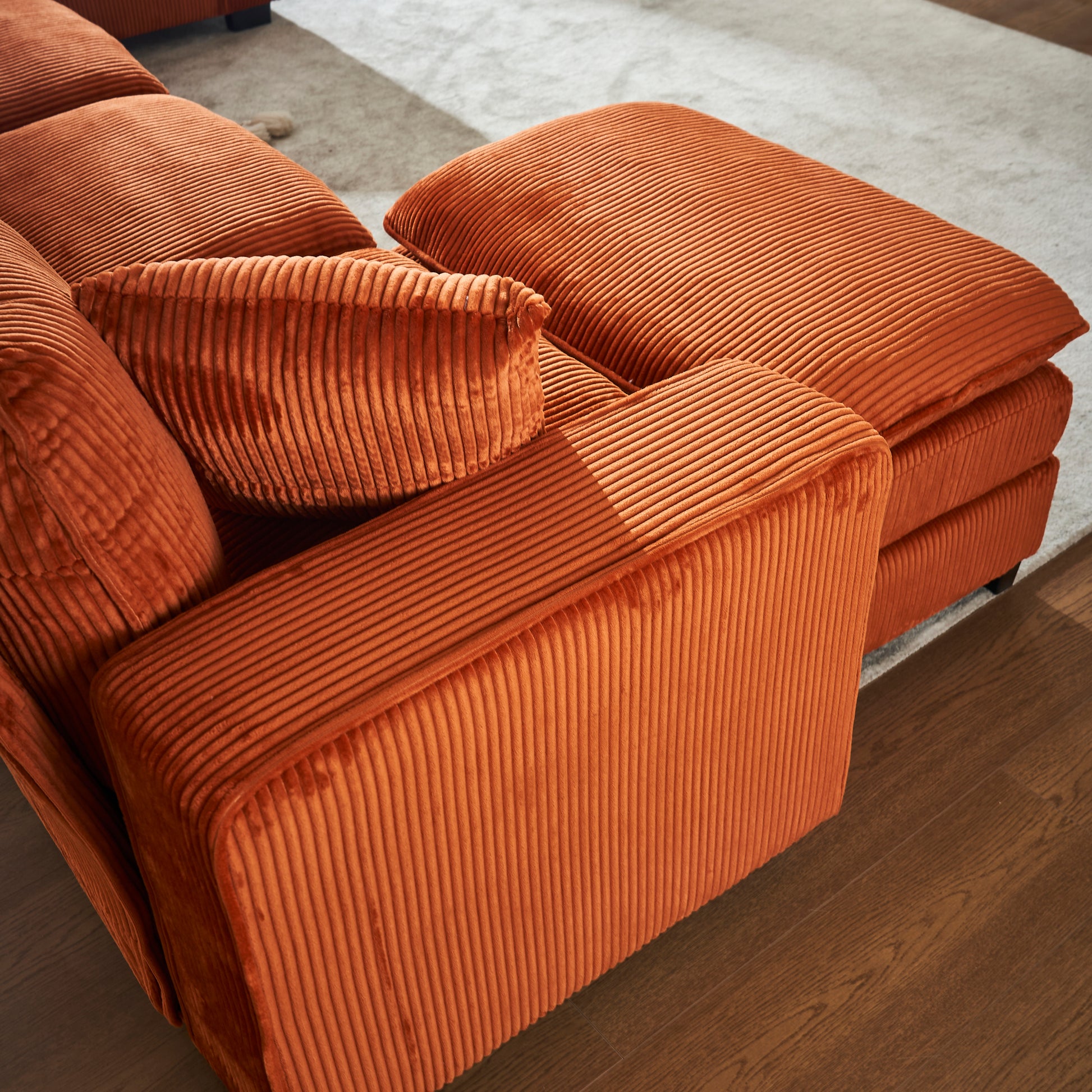 Modern U Shaped 6 Seat Sectional Sofa Couch With One Ottoman And Three Toss Pillows ,Modular Sofa For Living Room,Corduroy Sofa Orange Corduroy 7 Seat