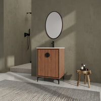 24'' Bathroom Vanity With Top Sink, Modern Bathroom Storage Cabinet With 2 Soft Closing Doors, Single Sink Bathroom Vanity Brown Bathroom American Design Ceramic Engineered Wood