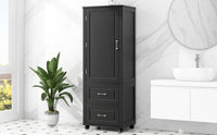 Tall Bathroom Storage Cabinet, Freestanding Storage Cabinet With Two Drawers And Adjustable Shelf, Mdf Board With Painted Finish, Black Black Mdf