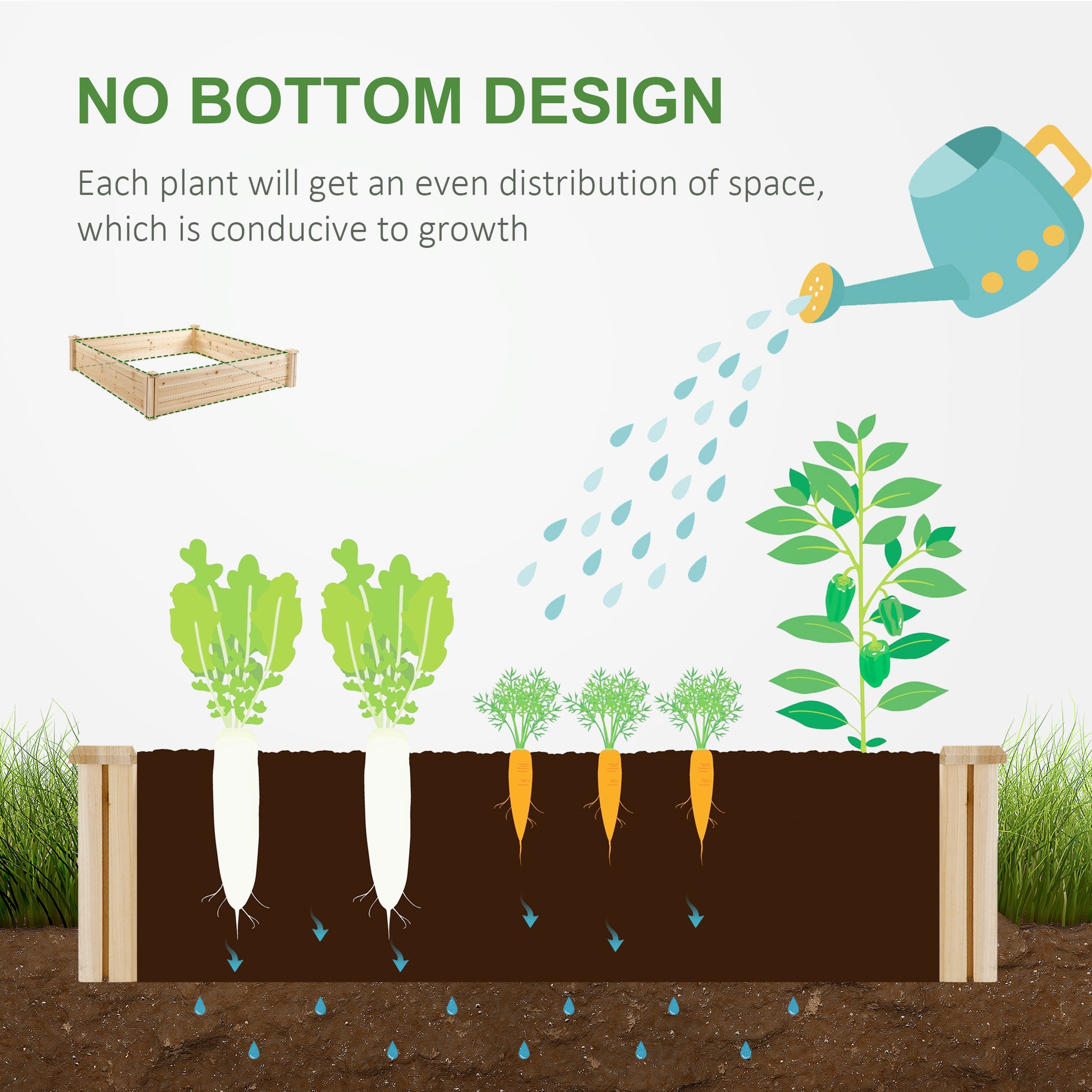 Outsunny Raised Garden Bed Kit, 4' X 4' Outdoor Wooden Planter Box With 9 Growing Grids, For Plants And Herbs Natural Wood