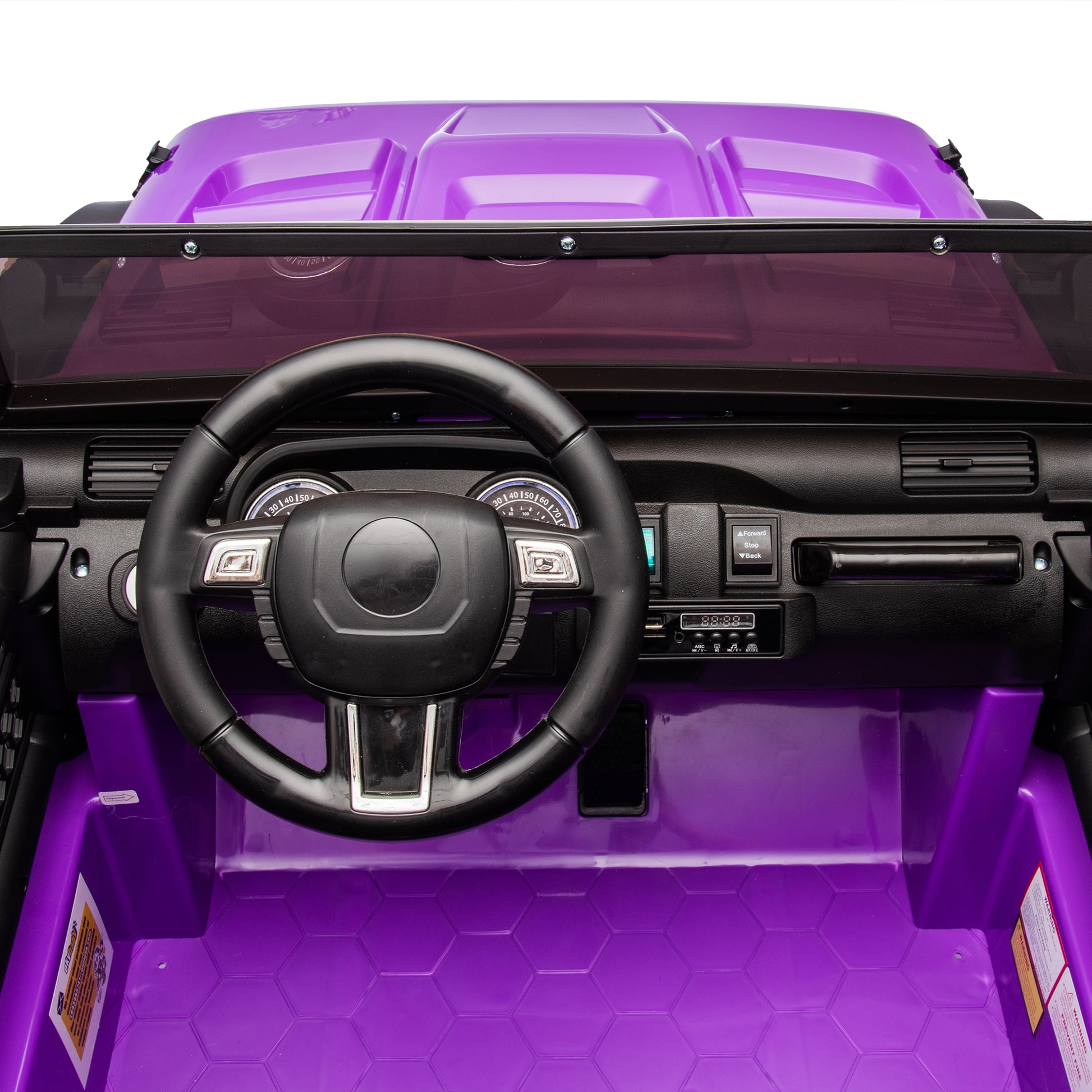 24V Two Seater Kids Ride On Truck Car W Parents Control,200W*2,Seat Width 20.28In,Four Wheel Suspension,Led Lights,Music,Mp3,Bluetooth,Two Independent Seat Belts,Suitable For Off Road For Kids Aged 3 Purple 100 149 Lbs Polypropylene