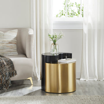 Modern & Contemporary Style End Table Made With Iron Sheet Frame In Black & Gold Black Gold Primary Living Space Modern Glossy Round Coffee & End Tables Iron Iron