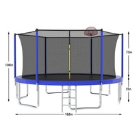 14Ft For Kids Children With Safety Enclosure Net Outdoor Backyards Large Recreational Trampoline Blue Metal