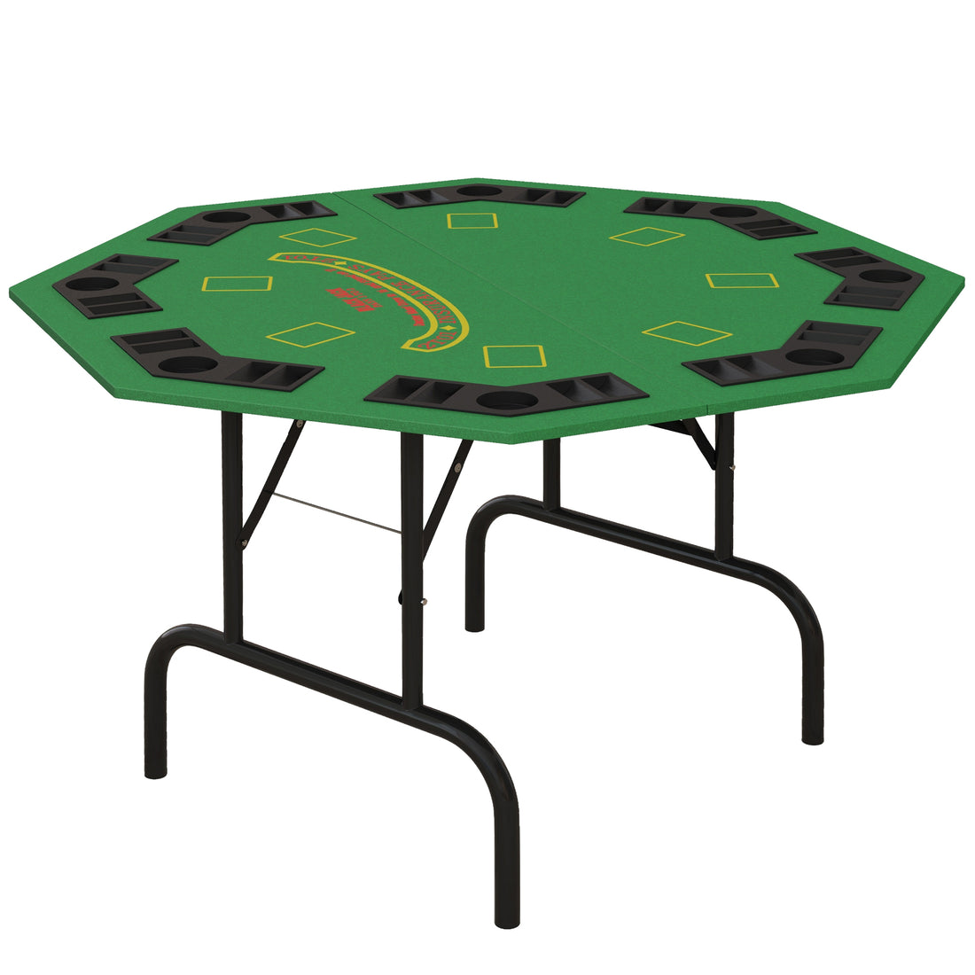 Soozier Poker Table Foldable 47" Octagon Casino Table Blackjack Texas Holdem Poker Table For 8 Players With Chips Tray And Cup Holders, Green Green Mdf Steel