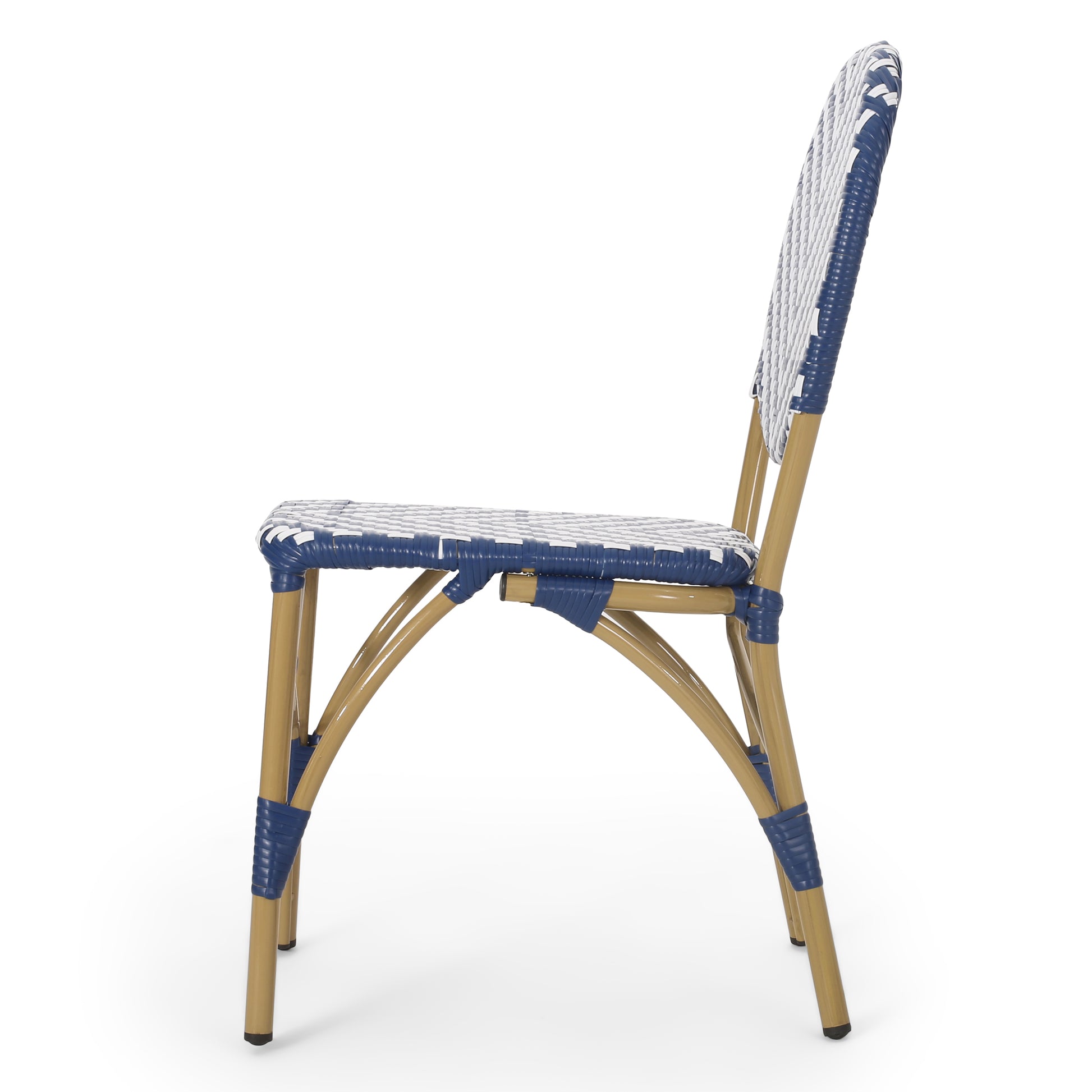 French Bistro Chair White Blue Rattan