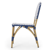French Bistro Chair White Blue Rattan