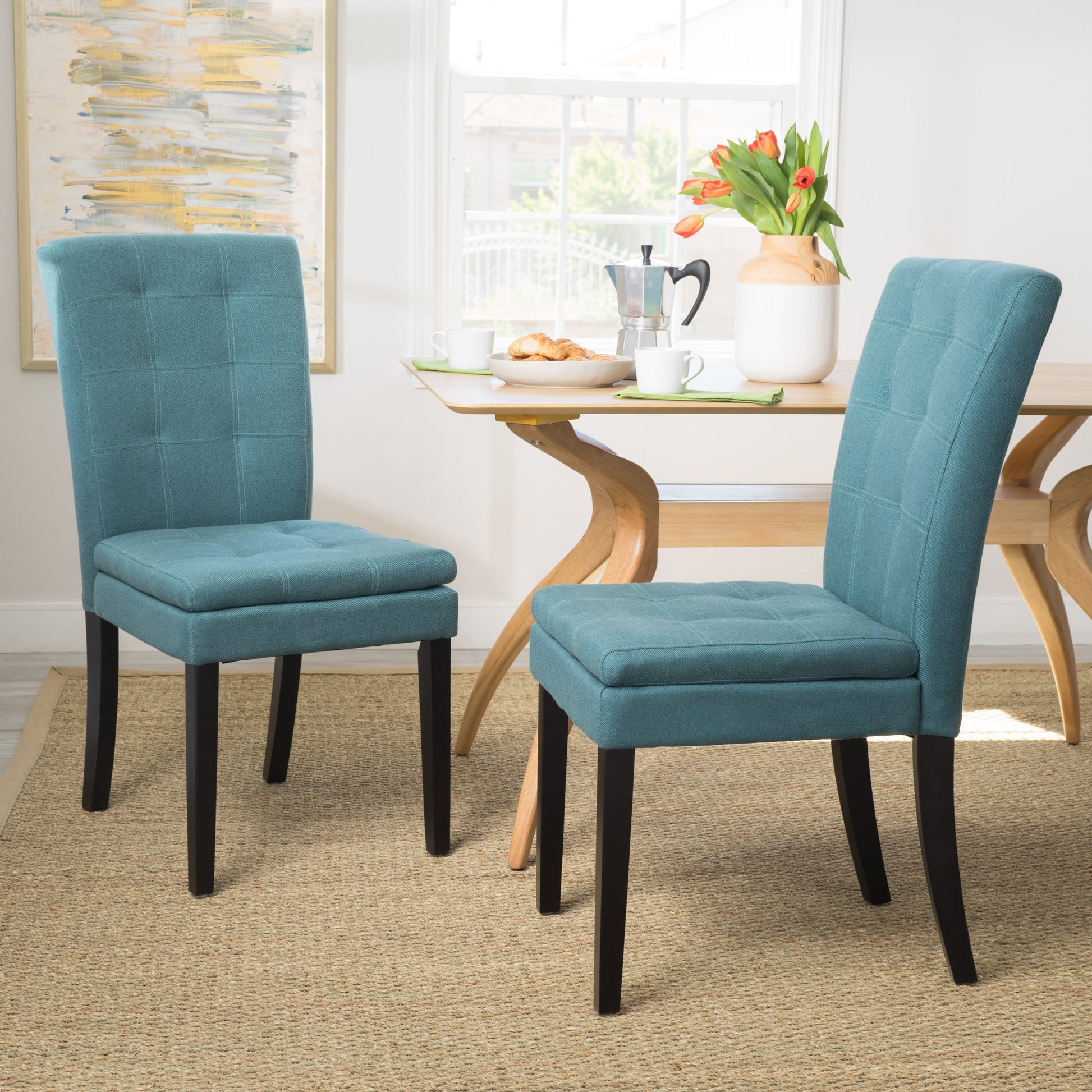 Dining Chair Aqua Blue Wood Fabric