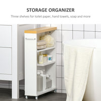 Kleankin Slim Bathroom Cabinet With Wheels Storage Organizer, White White Particle Board