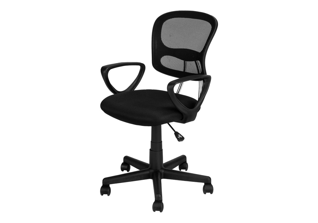 Office Chair, Adjustable Height, Swivel, Ergonomic, Armrests, Computer Desk, Work, Juvenile, Black Mesh, Black Metal, Contemporary, Modern Black Foam Polyester