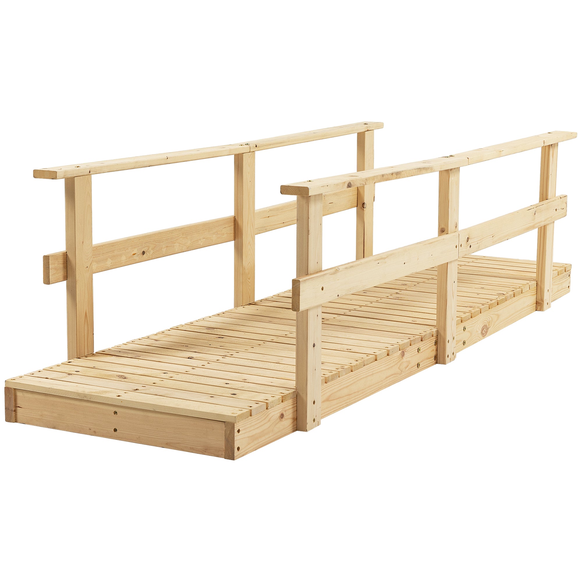 Outsunny 7' Wooden Garden Bridge With Safety Rails, Backyard Footbridge For Ponds, Creeks, Streams, Natural Natural Wood