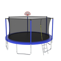 14Ft For Kids Children With Safety Enclosure Net Outdoor Backyards Large Recreational Trampoline Blue Metal