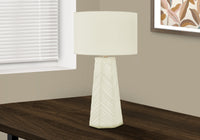 Lighting, 29"H, Table Lamp, White Ceramic, Ivory Cream Shade, Contemporary White Ceramic