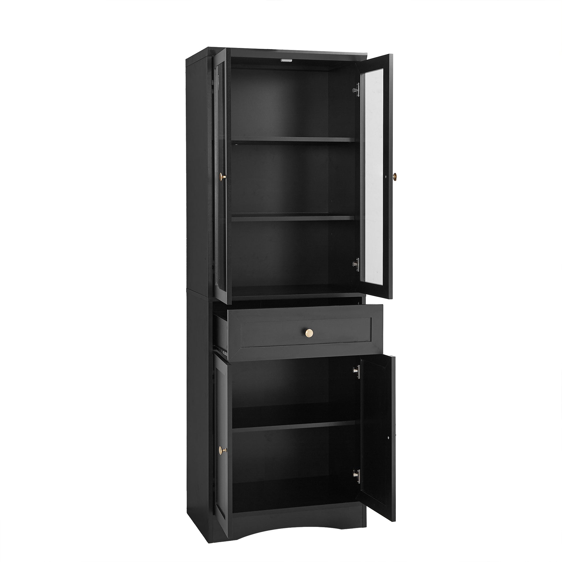 Tall Bathroom Storage Cabinet, Cabinet With Four Doors And Drawers, Adjustable Shelf, Mdf Board, Black Black Mdf