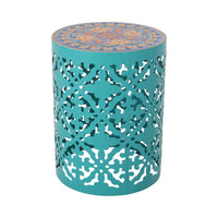 Castana Side Table Teal Rattan Fabric