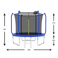 8Ft Trampoline With Basketball Hoop, Astm Approved Reinforced Type Outdoor Trampoline With Enclosure Net Blue Steel