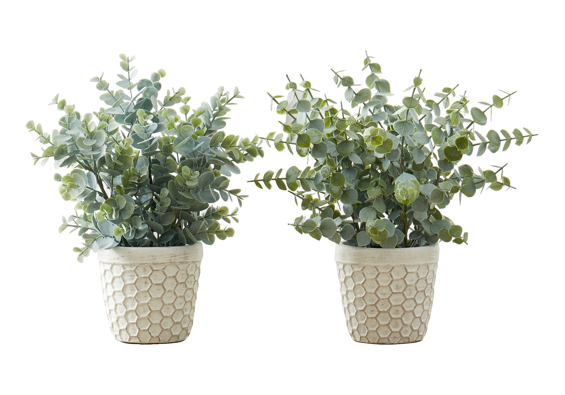 Artificial Plant, 13" Tall, Eucalyptus Grass, Indoor, Faux, Fake, Table, Greenery, Potted, Set Of 2, Decorative, Green Leaves, White Pots Green Foam Plastic