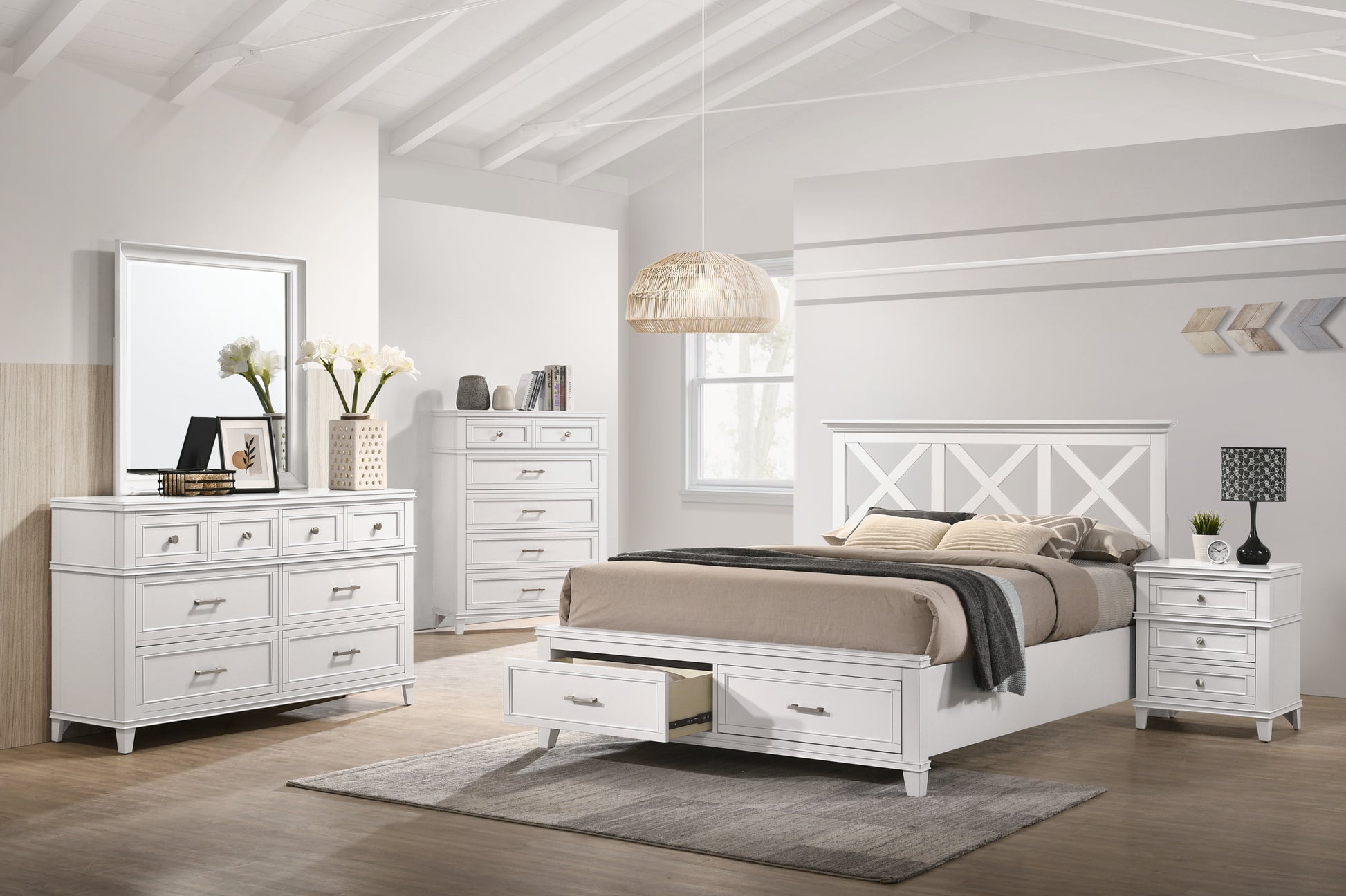 Queen X Storage Bed White Solid Wood Mdf