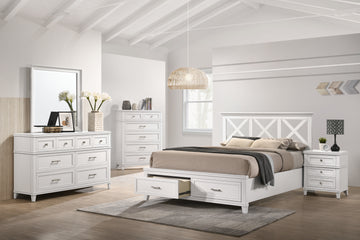 King X Storage Bed White Solid Wood Mdf