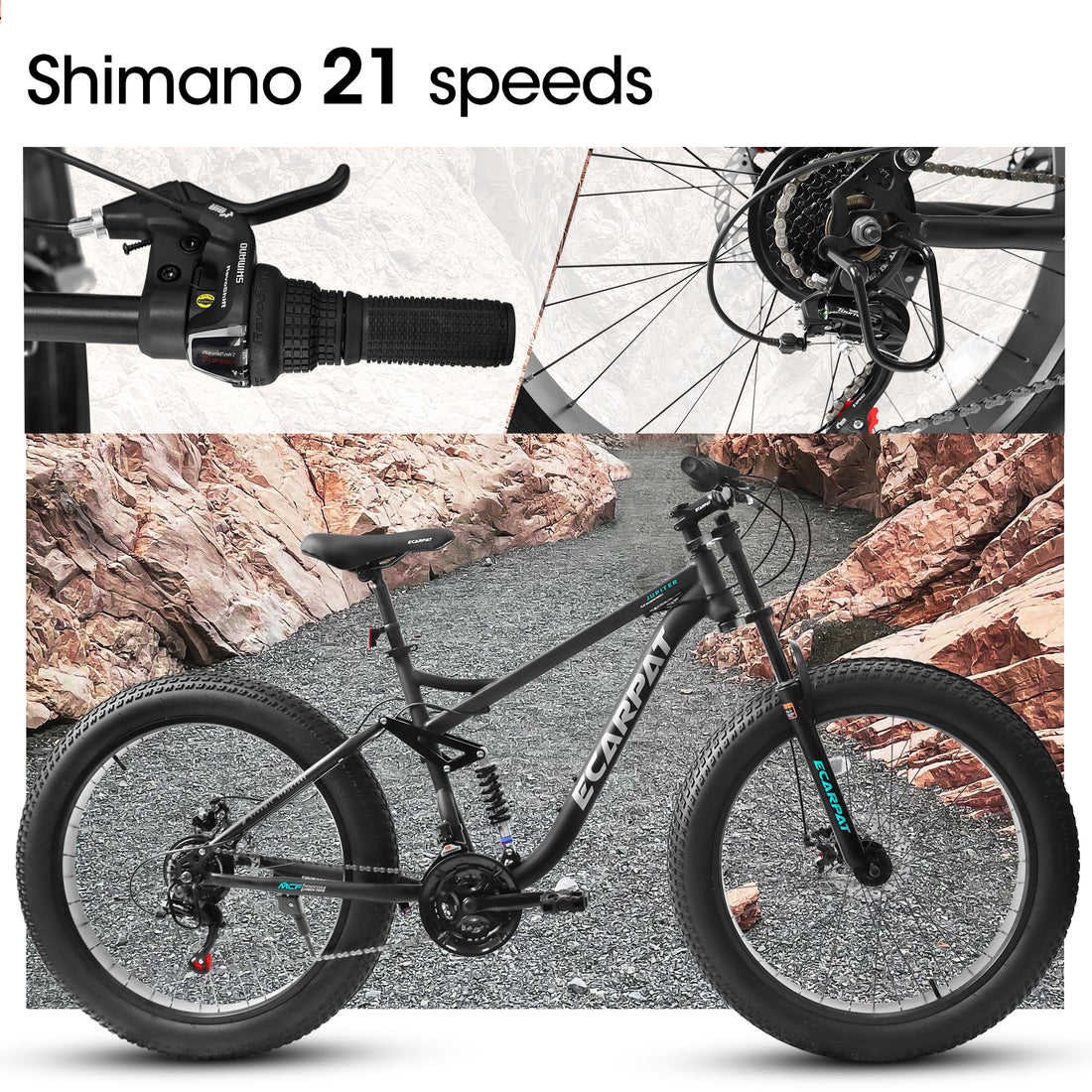 A26309 26 Inch Mountain Bike,Full Suspension 21 Speeds Drivetrain With Disc Brake Mtb Bicycle, 26*4" Fat Tire Bike For Men Black Without Durable Garden & Outdoor Classic Multifunctional Steel