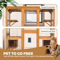 Catio Outdoor Cat Enclosure With Roof 72" Height Cat Wooden House Large Cat Cage With 3 Jumping Platforms And 2 Napping Houses For Cat Activity Yellow Yellow Wood