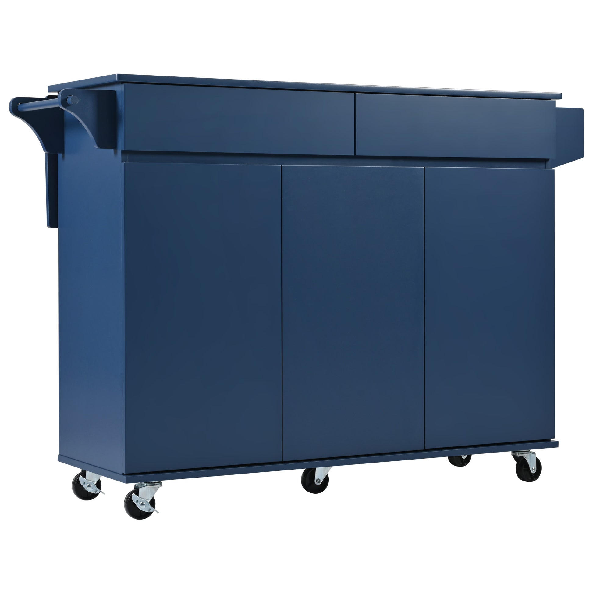 K&K 53.2'' Kitchen Island With Drop Leaf, Kitchen Storage Cart With Spice Rack, Towel Rack And 2 Drawers, Rolling Kitchen Island On Wheels With Adjustable Shelves For Kitchen, Dining Room, Navy Blue Navy Blue Brown Kitchen